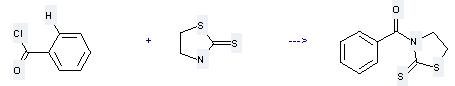 2-Mercaptothiazoline can be used to produce 3-benzoyl-thiazolidine-2-thione at the temperature of 50 °C